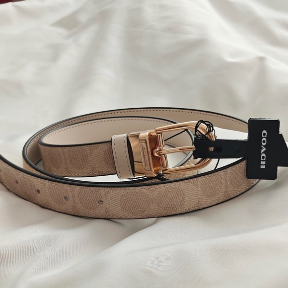 New Coach Classic Buckle Cut To Size Reversible Belt 25 Mm Sand/Chalk CX057 $128 - Picture 2 of 5